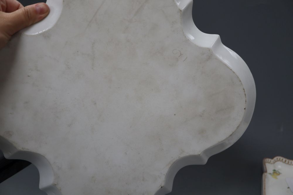 A late Meissen rectangular dish, a Meissen style square dish and a French porcelain tray (3)